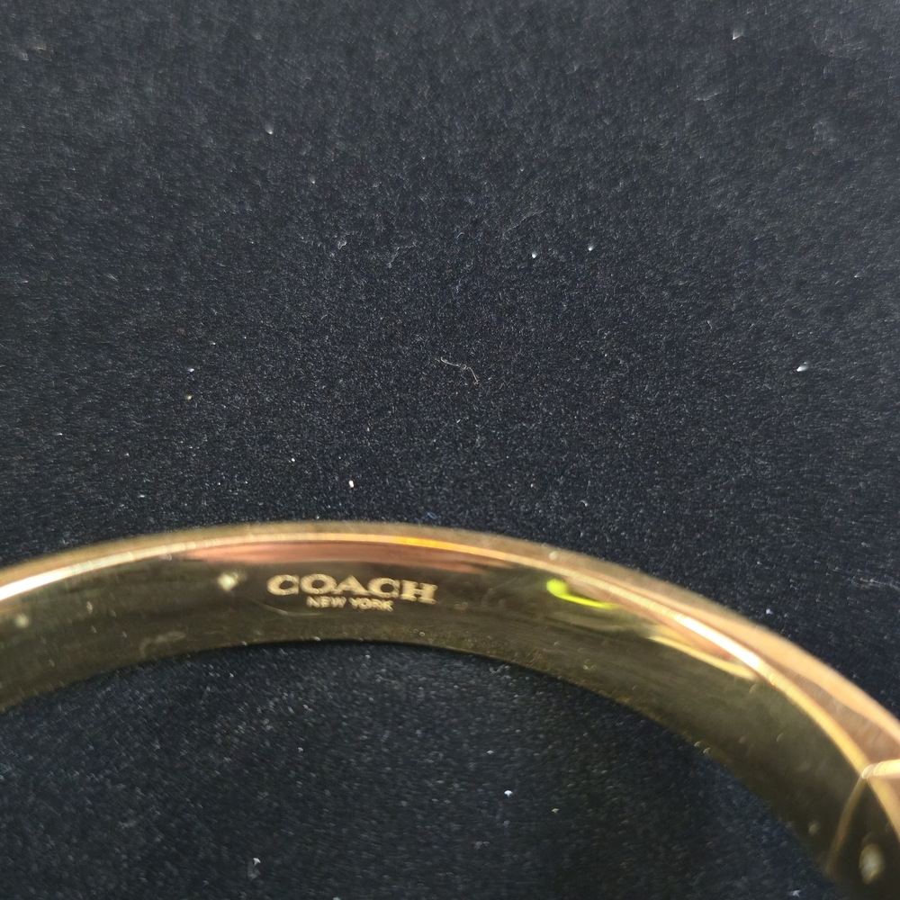 Coach Black Enameled Hinged Bangle Gold Plated Brass Black Enamel Side Clasp - Picture 4 of 8